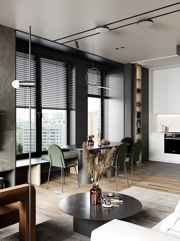 Un appartement de 56m2 en tons sombres et sourds par Cartelle Design