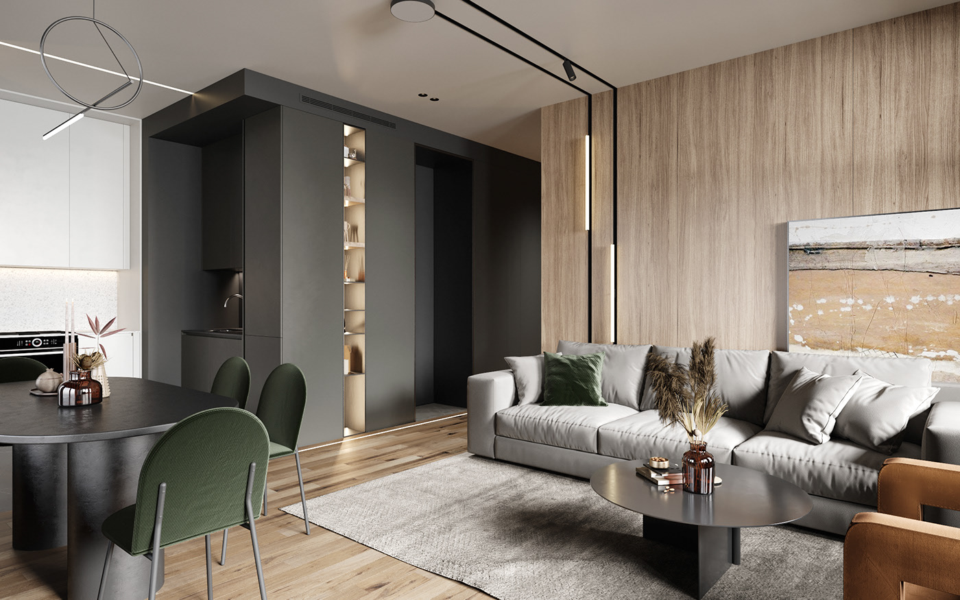 Un appartement de 56m2 en tons sombres et sourds par Cartelle Design