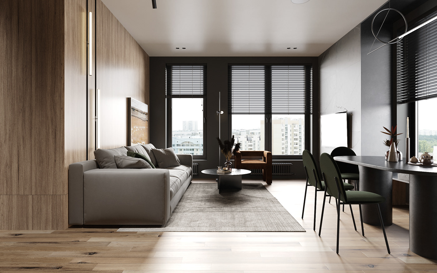 Un appartement de 56m2 en tons sombres et sourds par Cartelle Design
