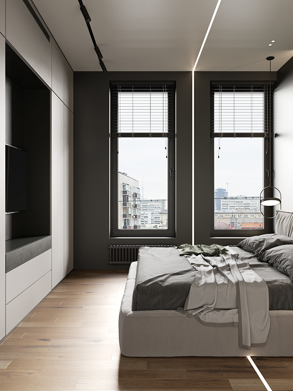 Un appartement de 56m2 en tons sombres et sourds par Cartelle Design