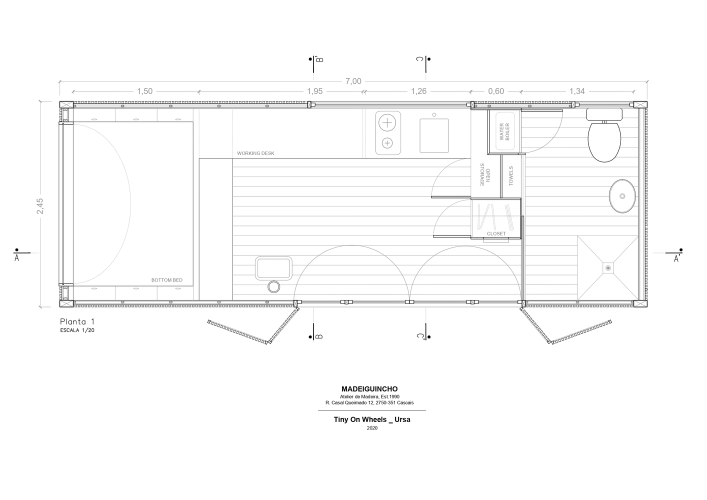 plan façade mini maison en bois autonome 17m2