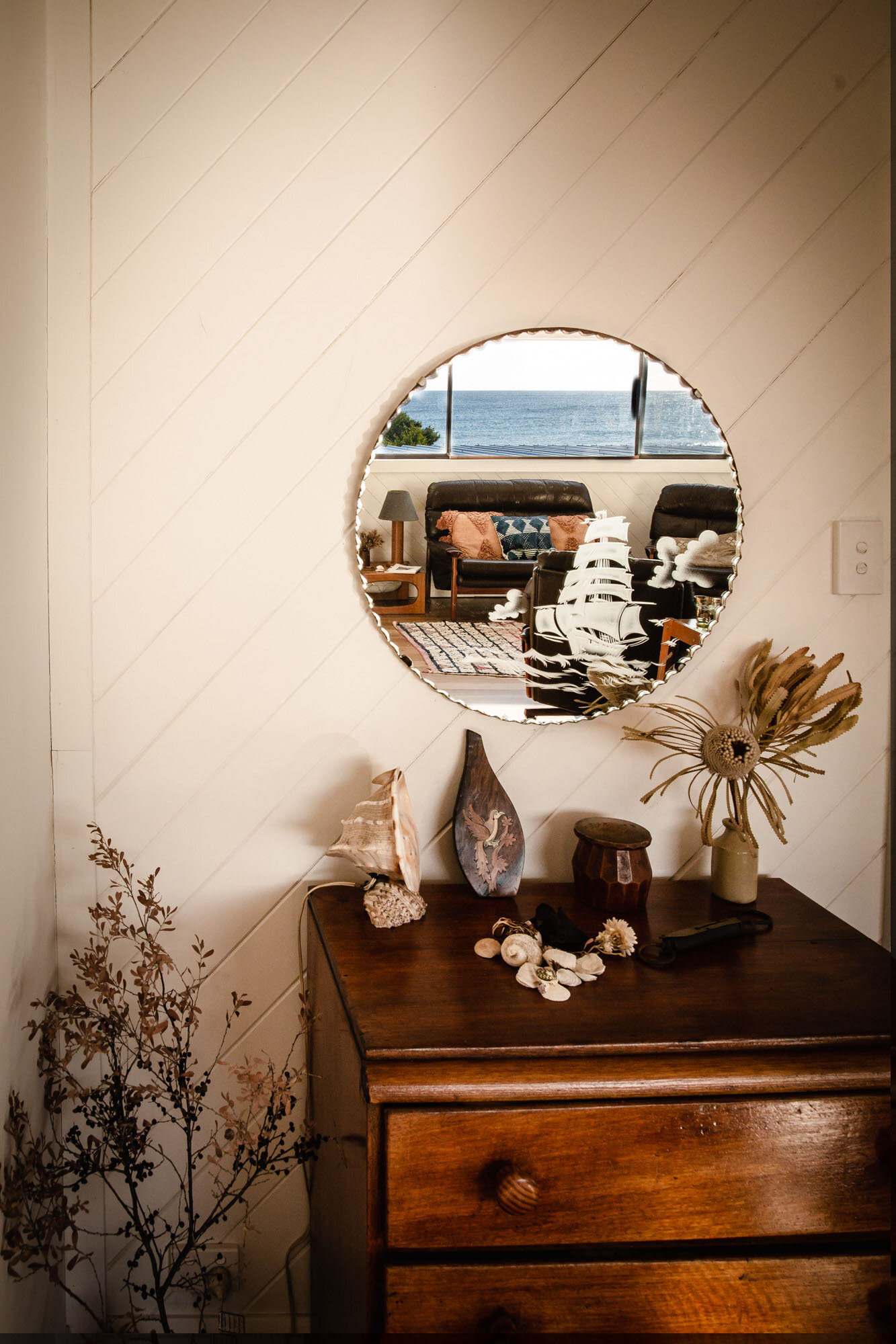 salon décoration vintage maison en bois en Tasmanie