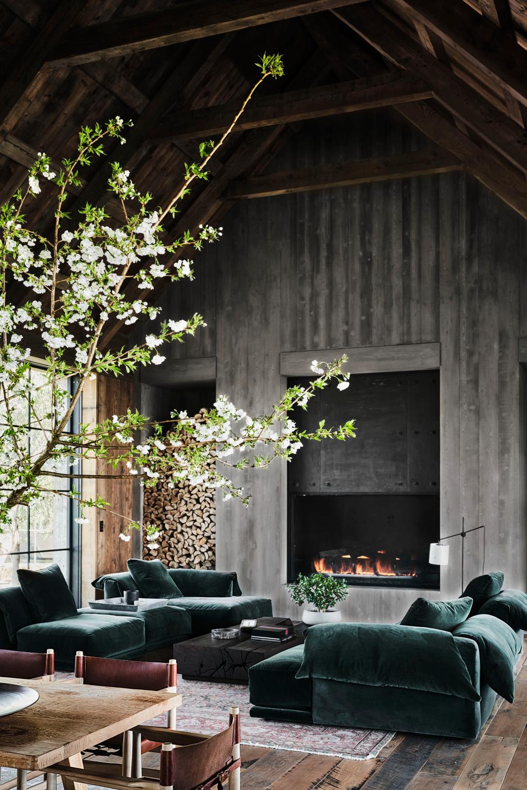 salon avec cheminée grange décoration design