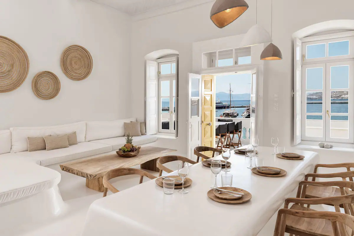 salon maison blanche à Mykonos