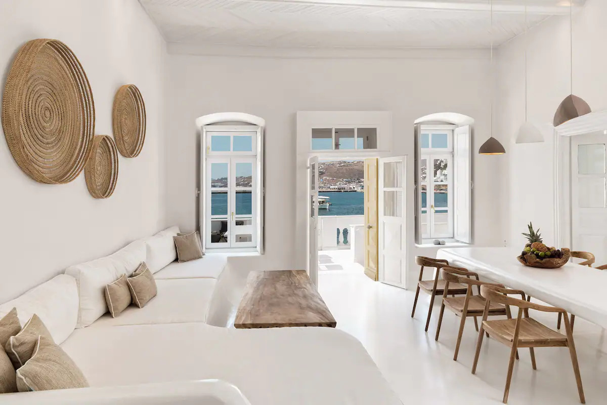 salon maison blanche à Mykonos
