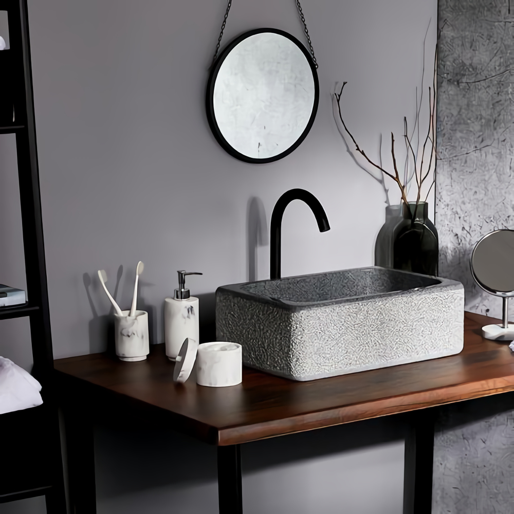 salle de bain moderne avec vasque en pierres