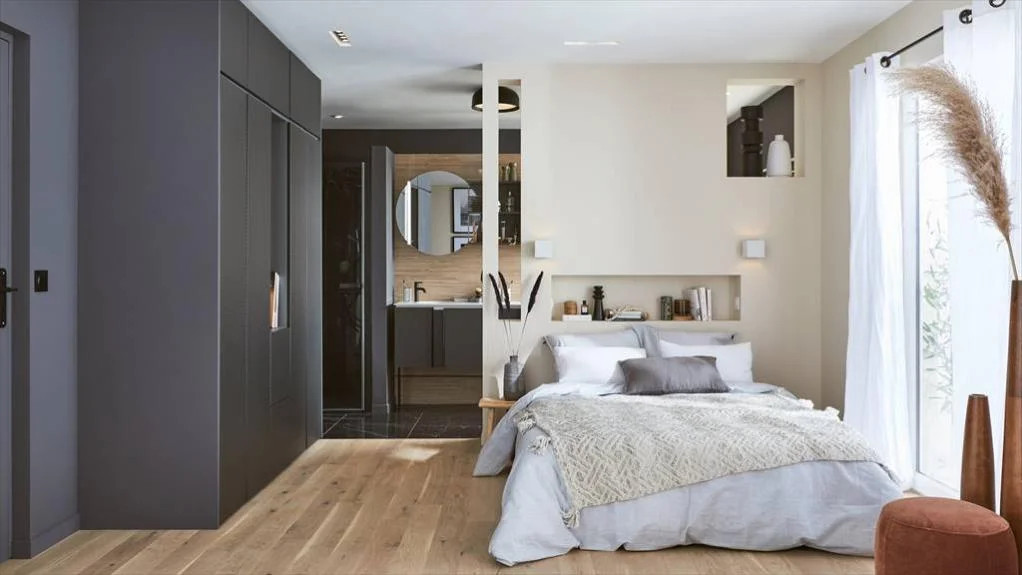 Une chambre parentale avec salle de bain et dressing au style actuel