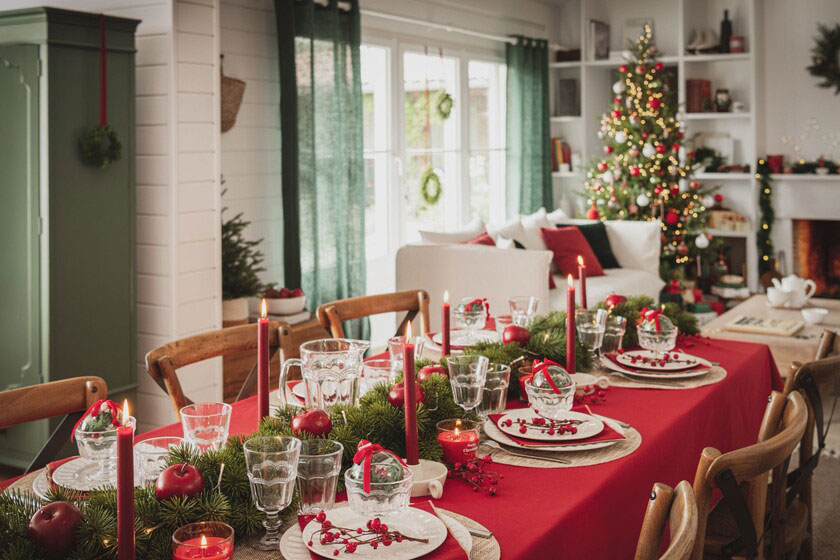 table de Noël en rouge et vert