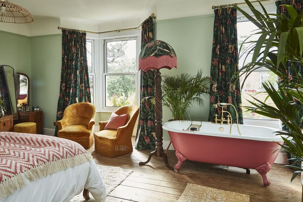chambre avec bain décoration vintage