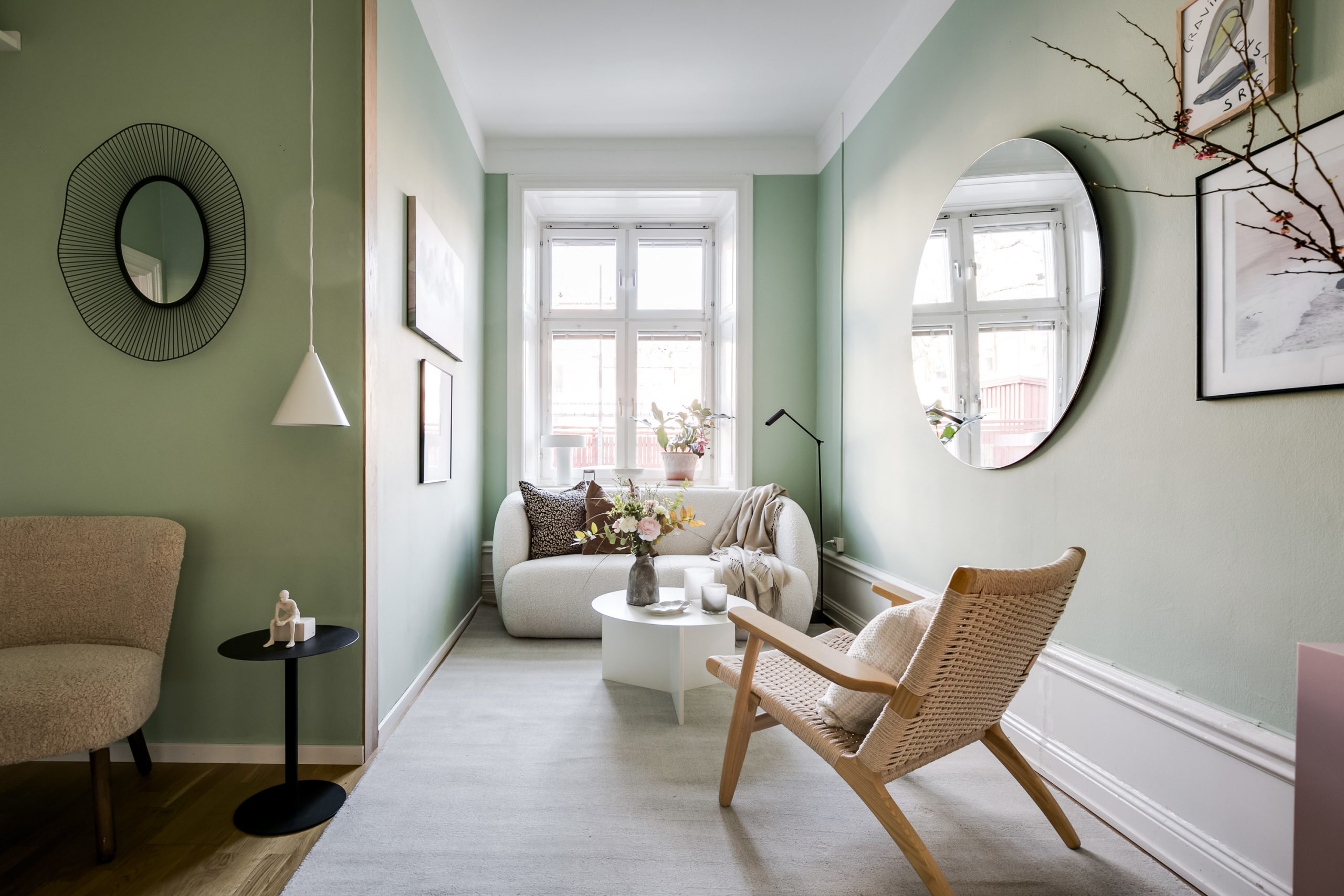 salon scandinave décoration verte