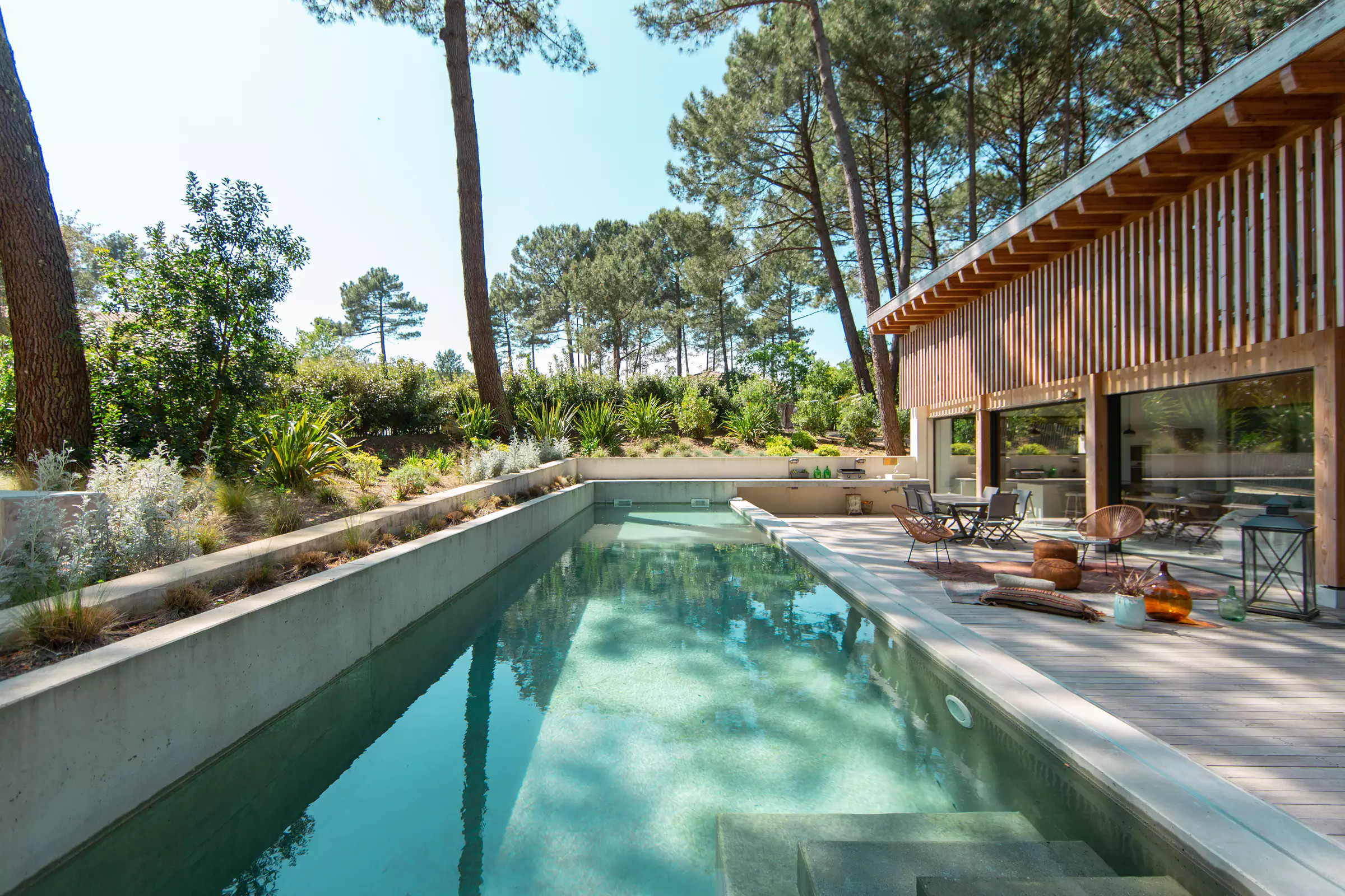 terrasse avec piscine maison en bois le Cap Ferret