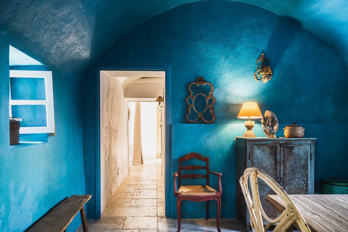 chambre rustique murs bleus