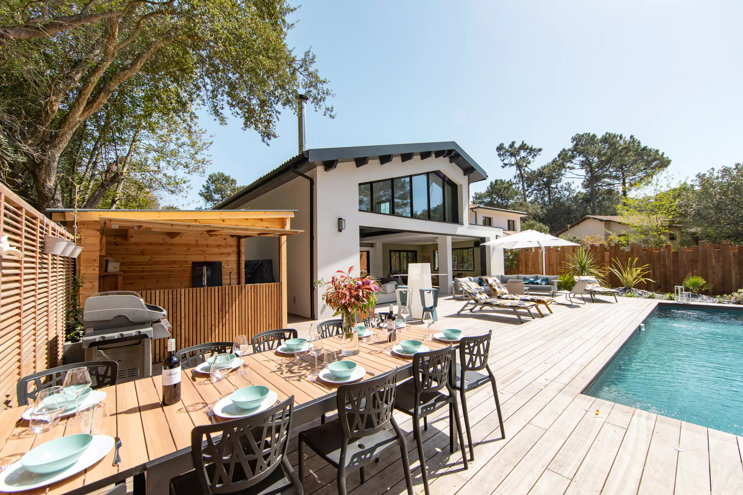 terrasse bois avec piscine maison Cap Ferret
