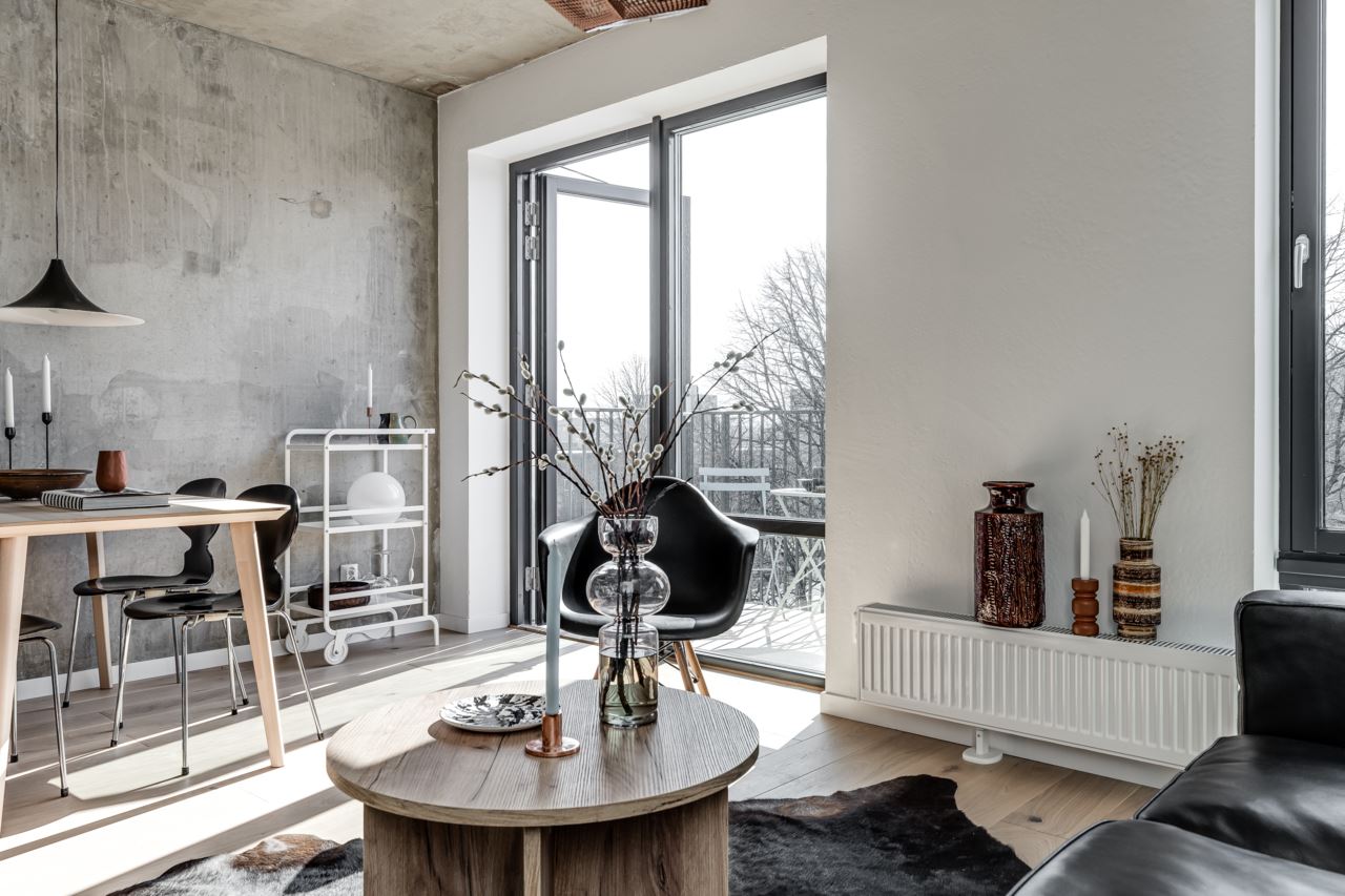 Design gris béton dans un appartement de 40m2 en Suède