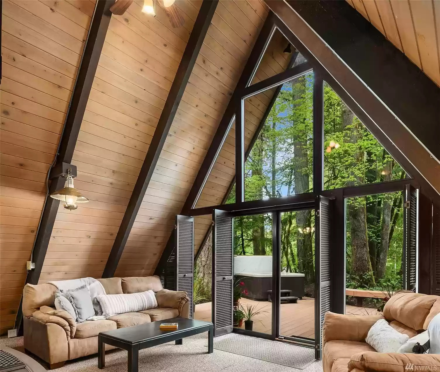salon maison en bois avec pignon vitré