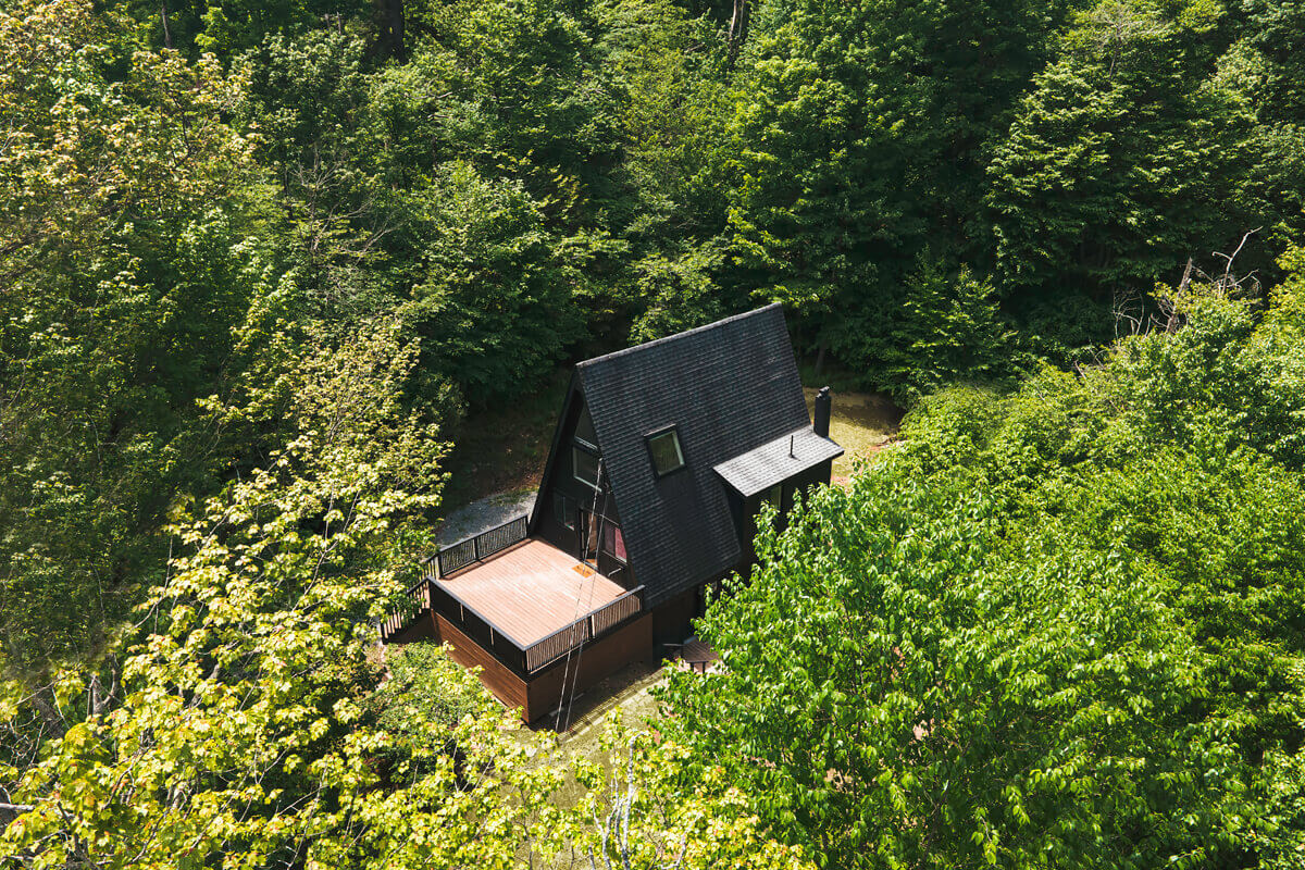maison A-Frame en bois noir