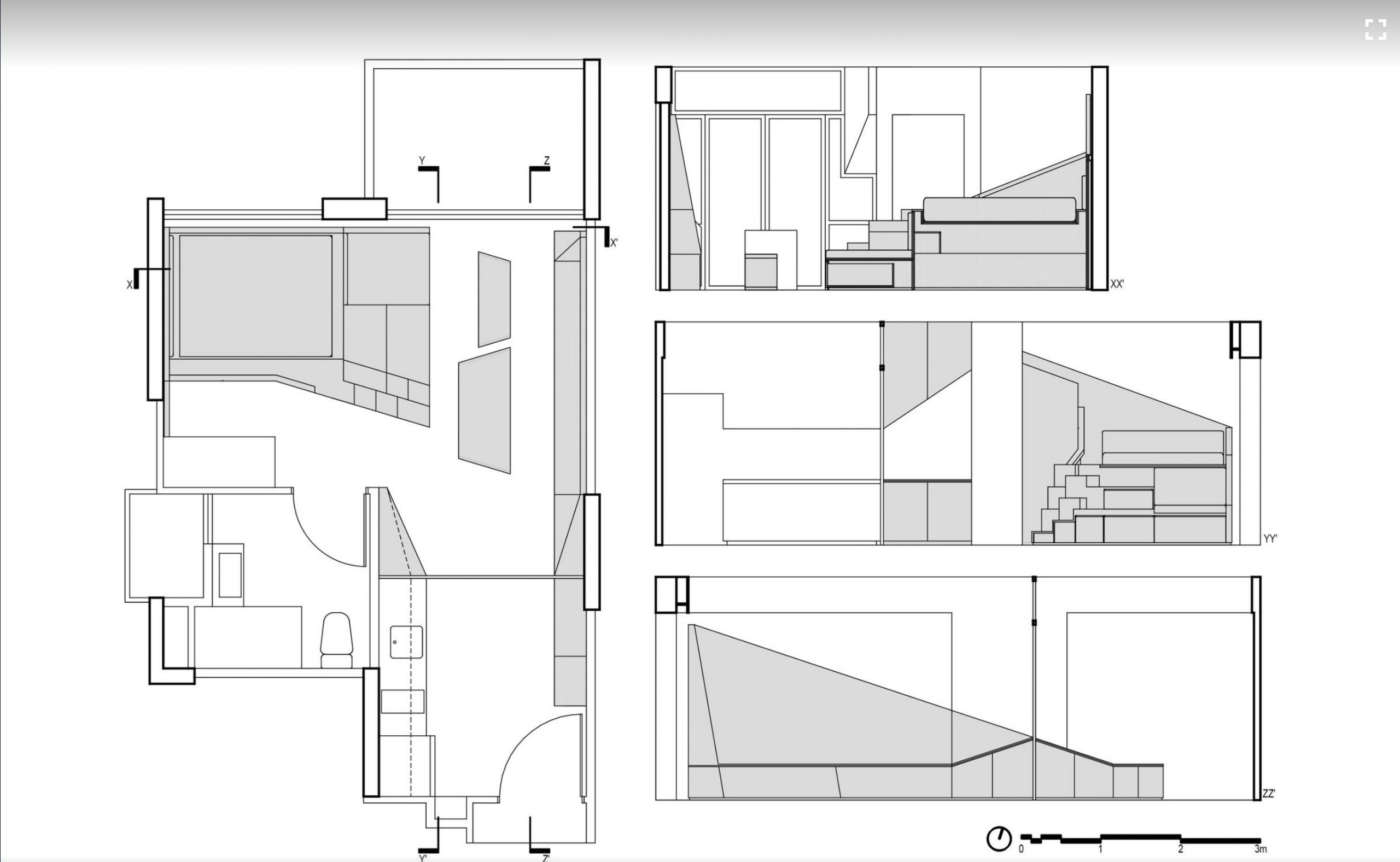 plan 3D studio de 43m2 aménagé par des architectes