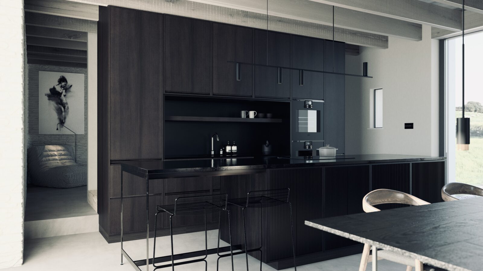 cuisine design noire maison contemporaine