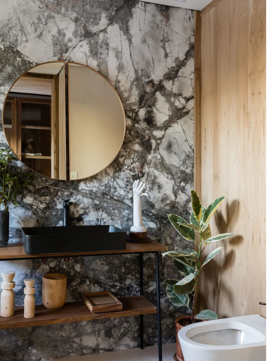 salle de bain bois et marbre décoration contemporaine