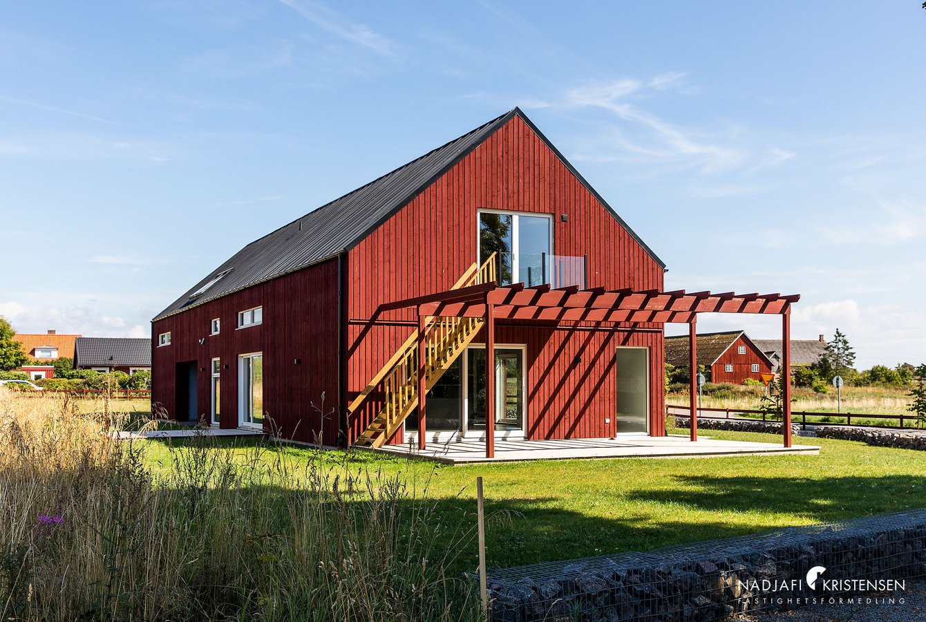 contemporary red wooden house