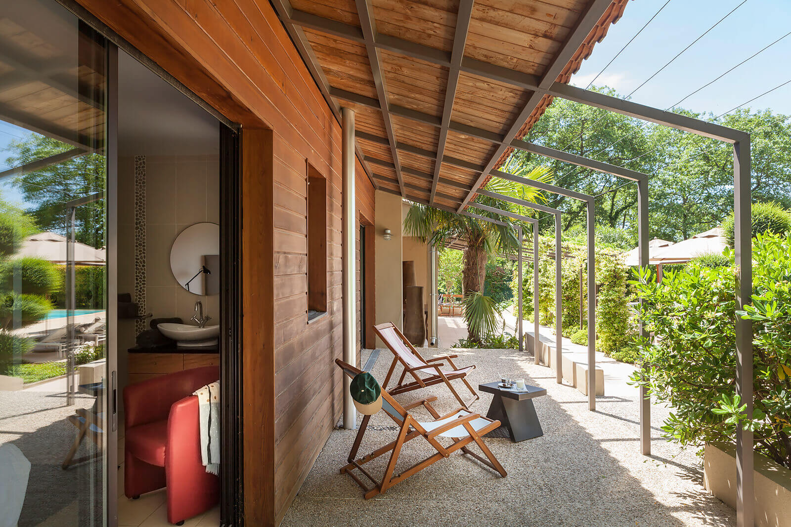 terrace with metal pergola contemporary Provençal house