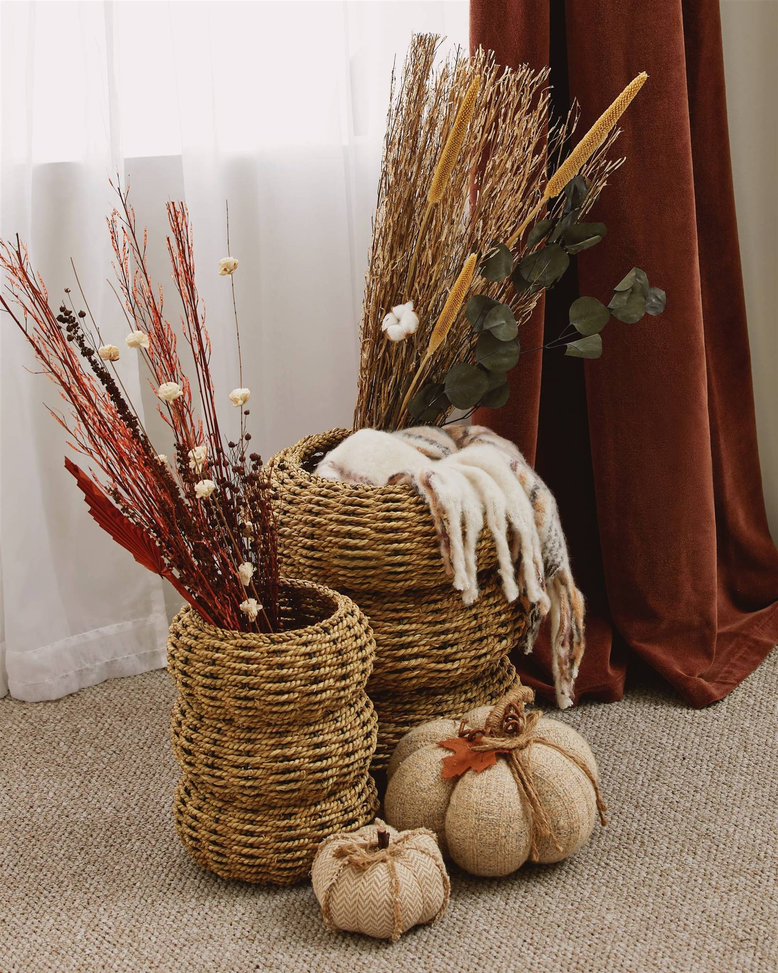 baskets with dry plants