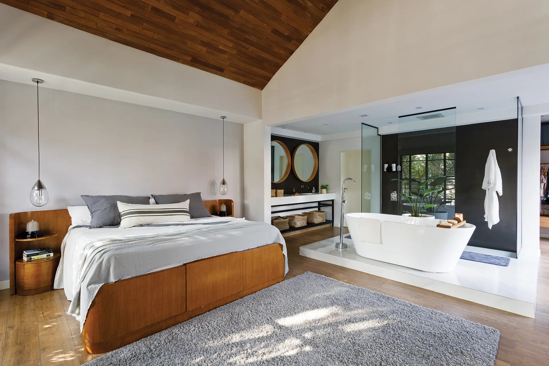 dormitorio con baño abierto casa ático