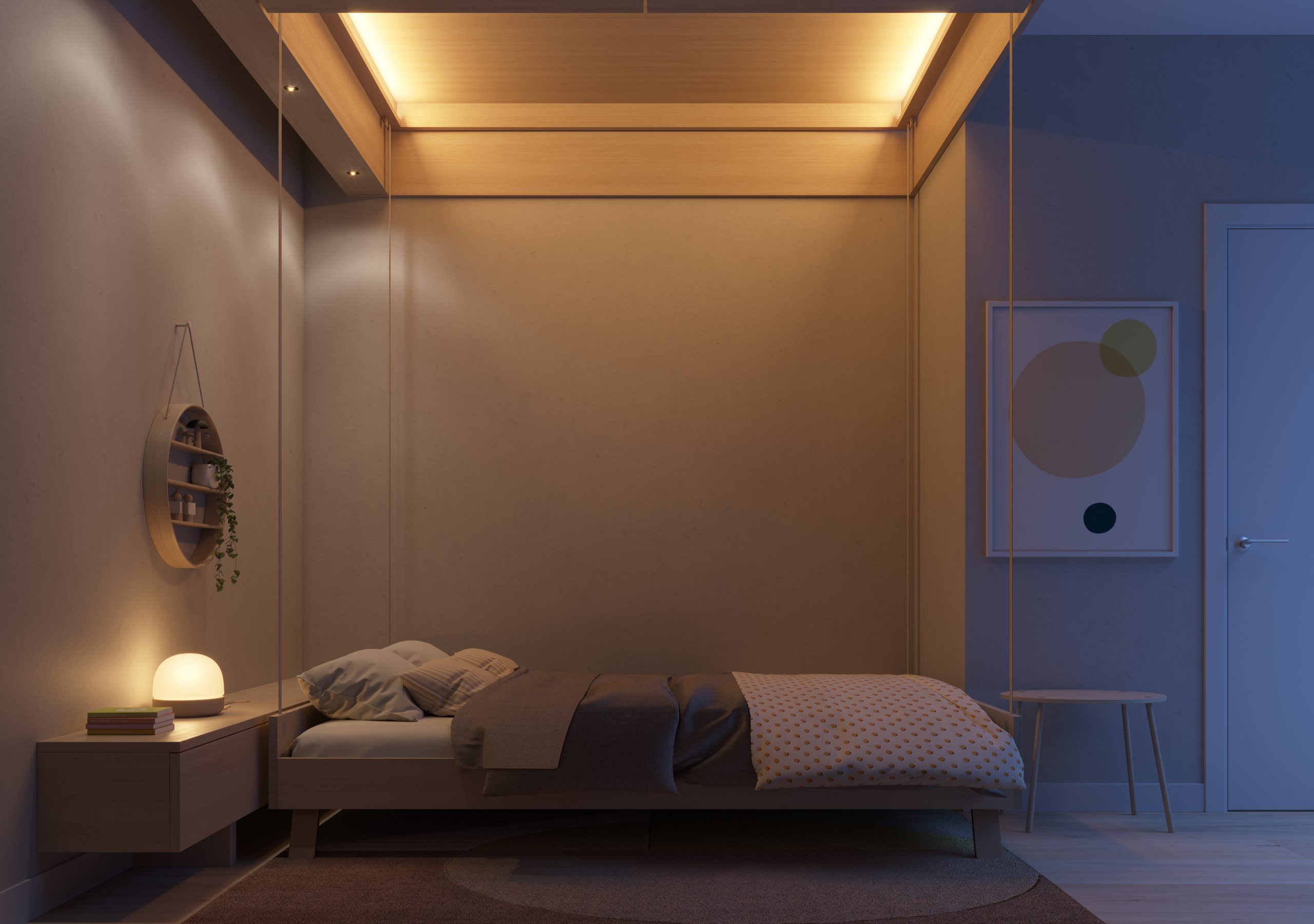 chambre avec lit au plafond design