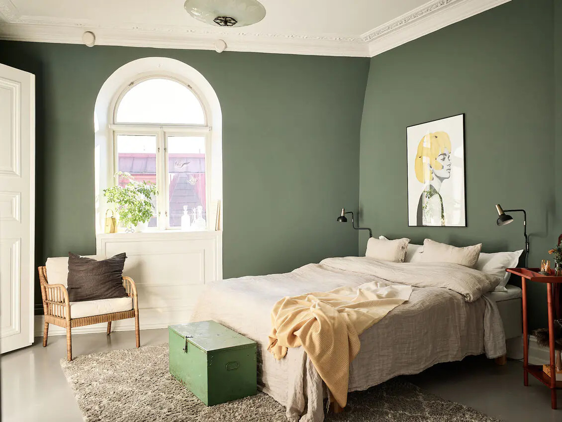chambre verte décoration vintage
