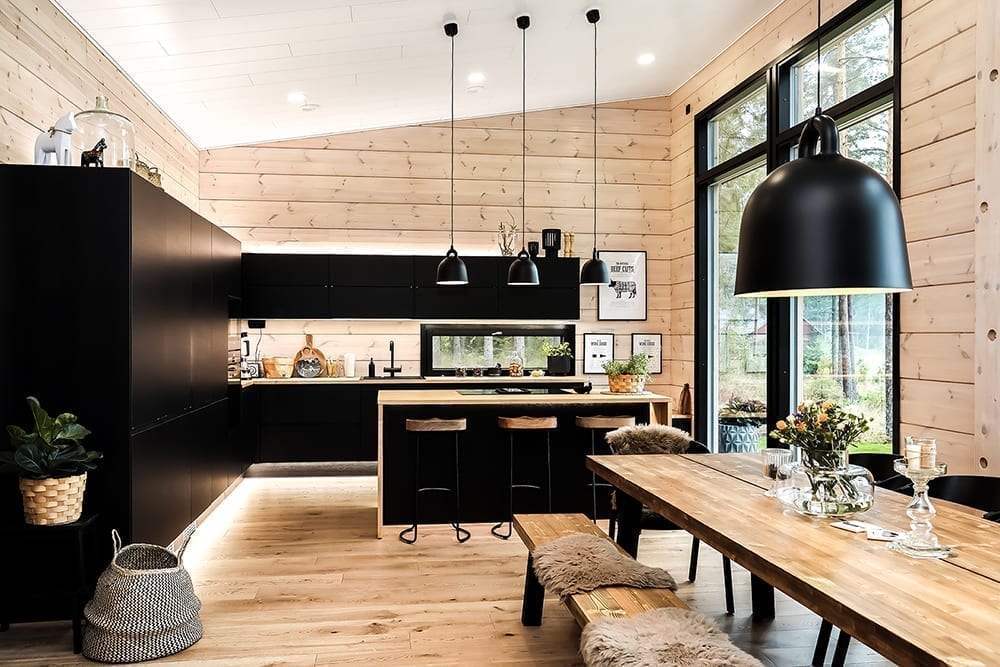 cuisine design noire maison en bois