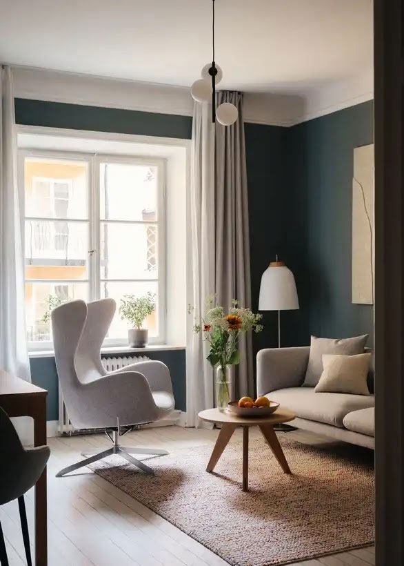 salon décoration scandinave bleue