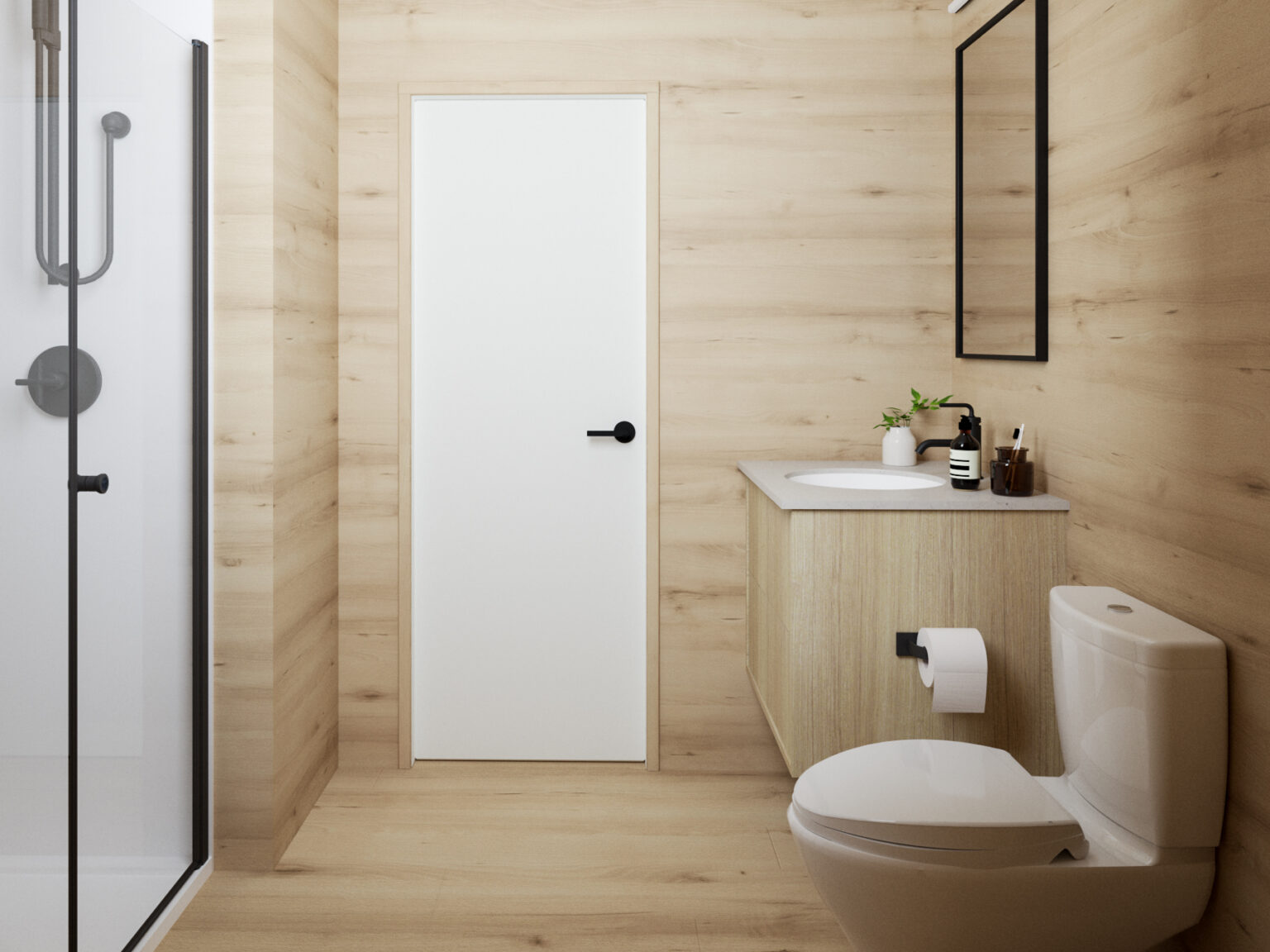 salle de bain design en bois clair