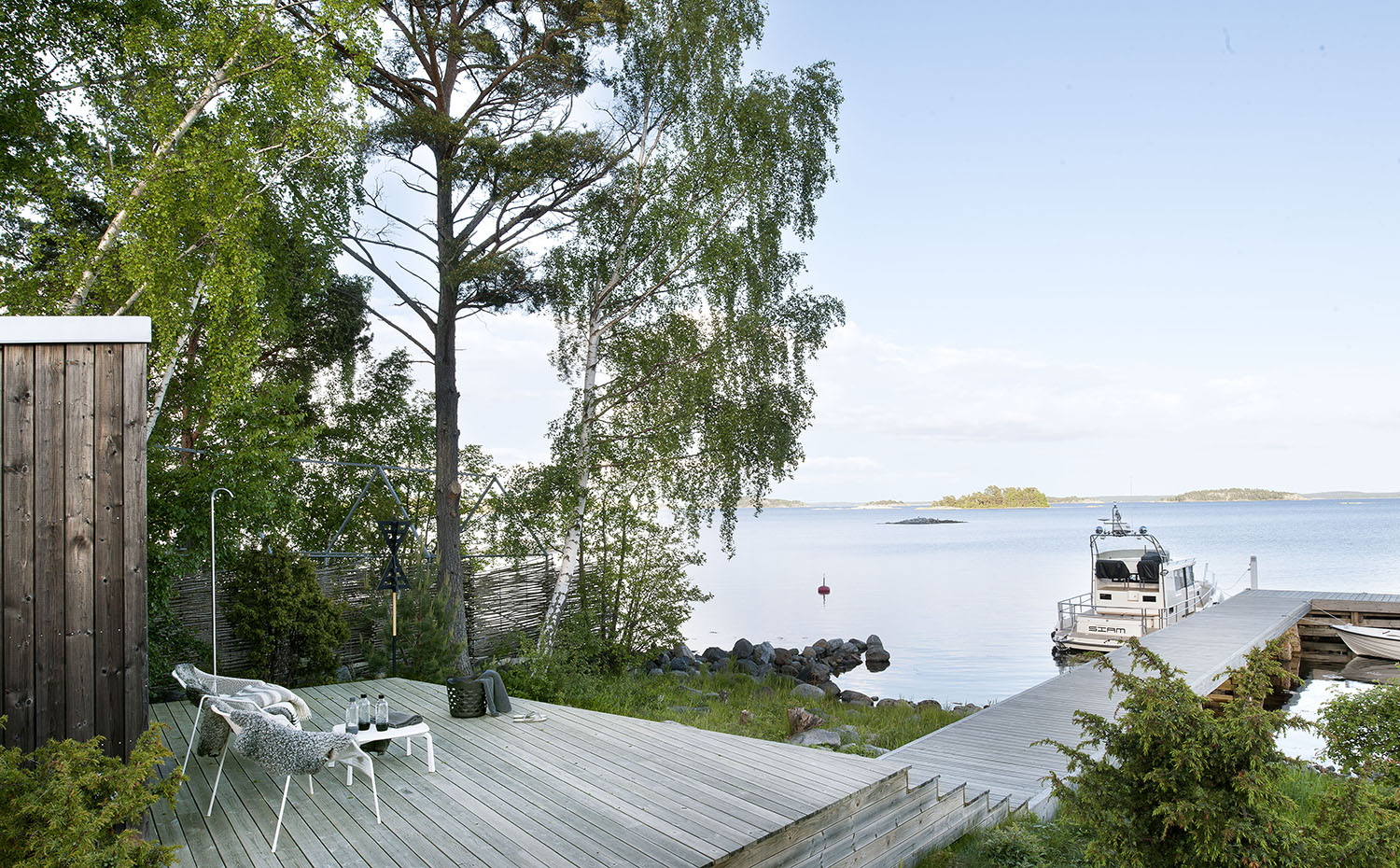 terrasse en bois vue fjord