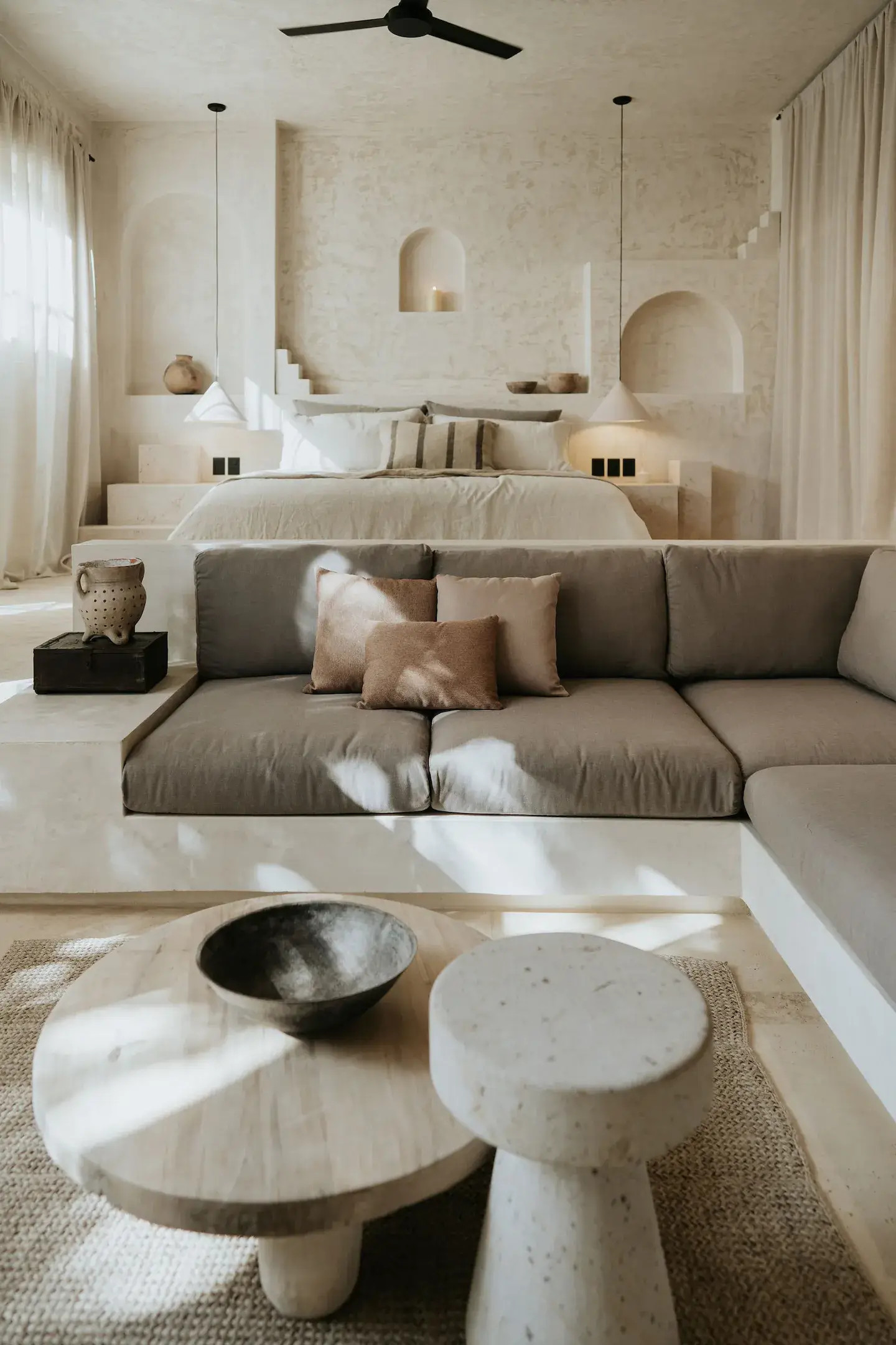salon et chambre façon loft décoration beige