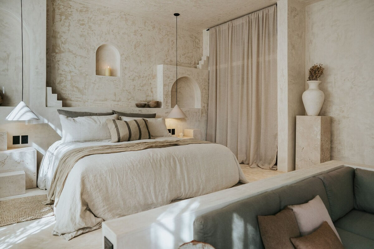 chambre loft décoration beige