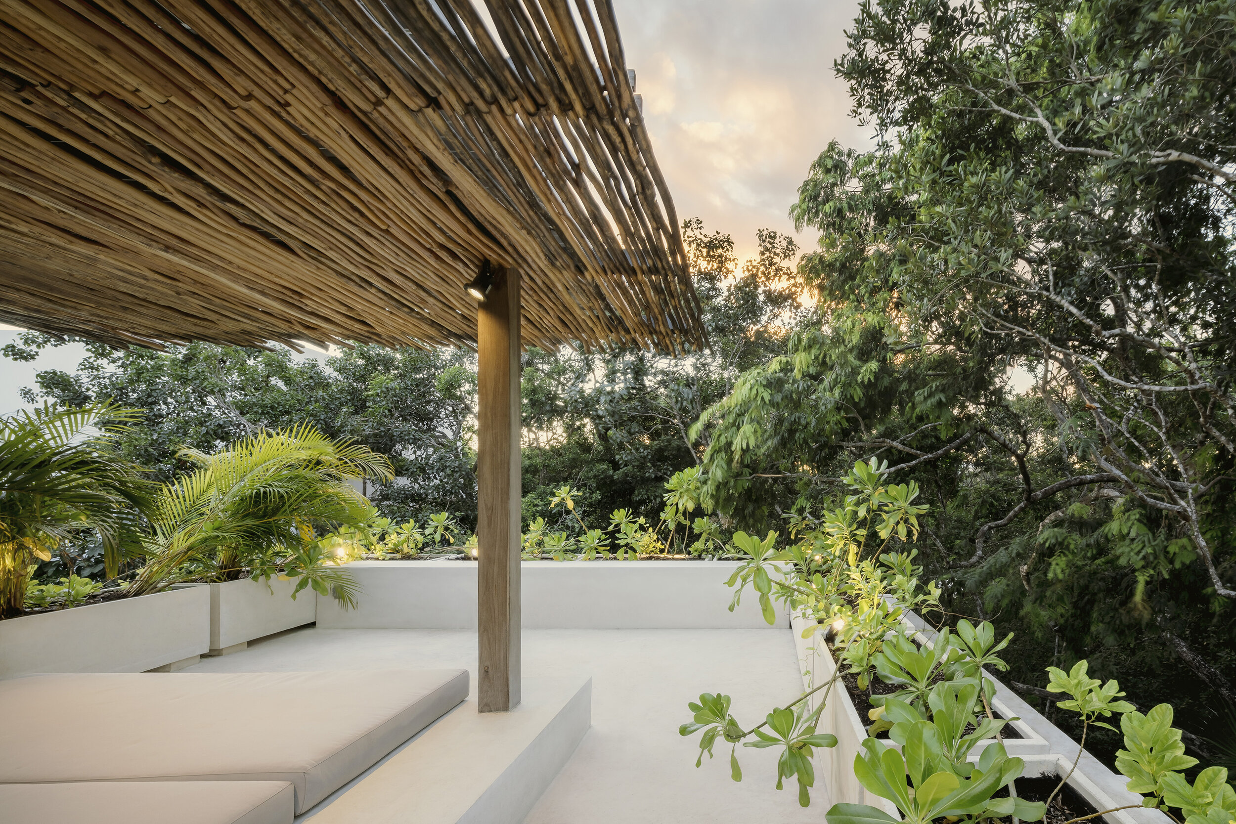 terrasse avec pergola bois maison Mexique