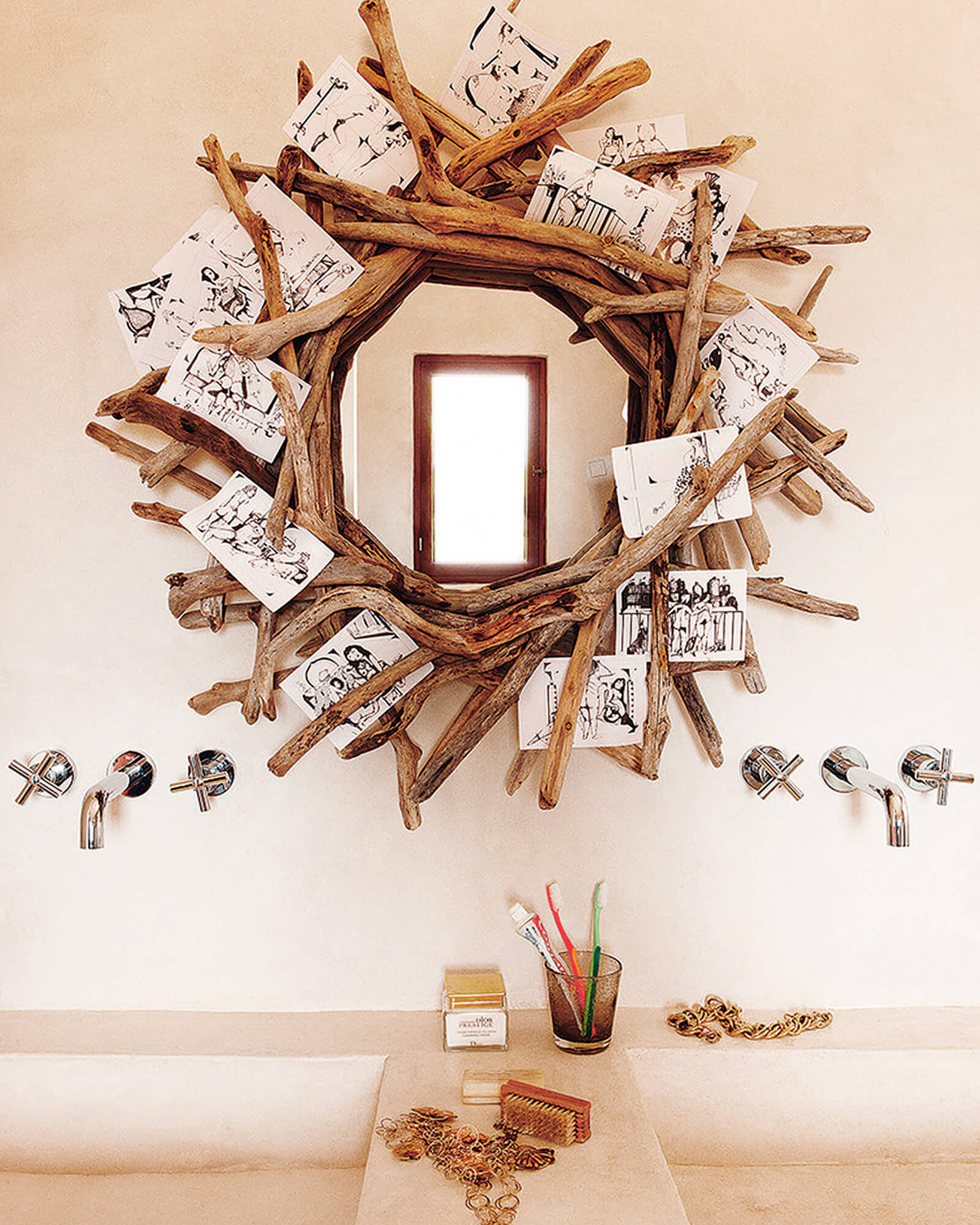 salle de bain avec miroir décoration ethnique chic