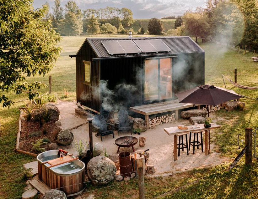 Tiny house with spa for off-the-grid living in New Zealand
