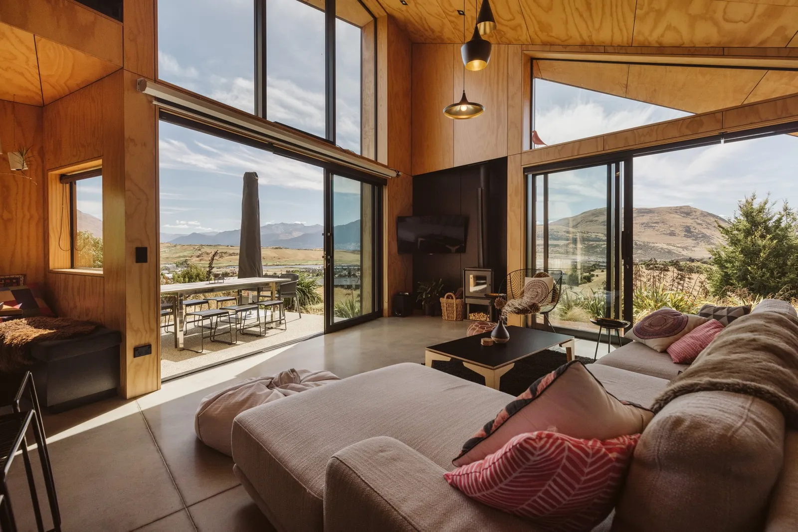 Living room architectural wood house walls 