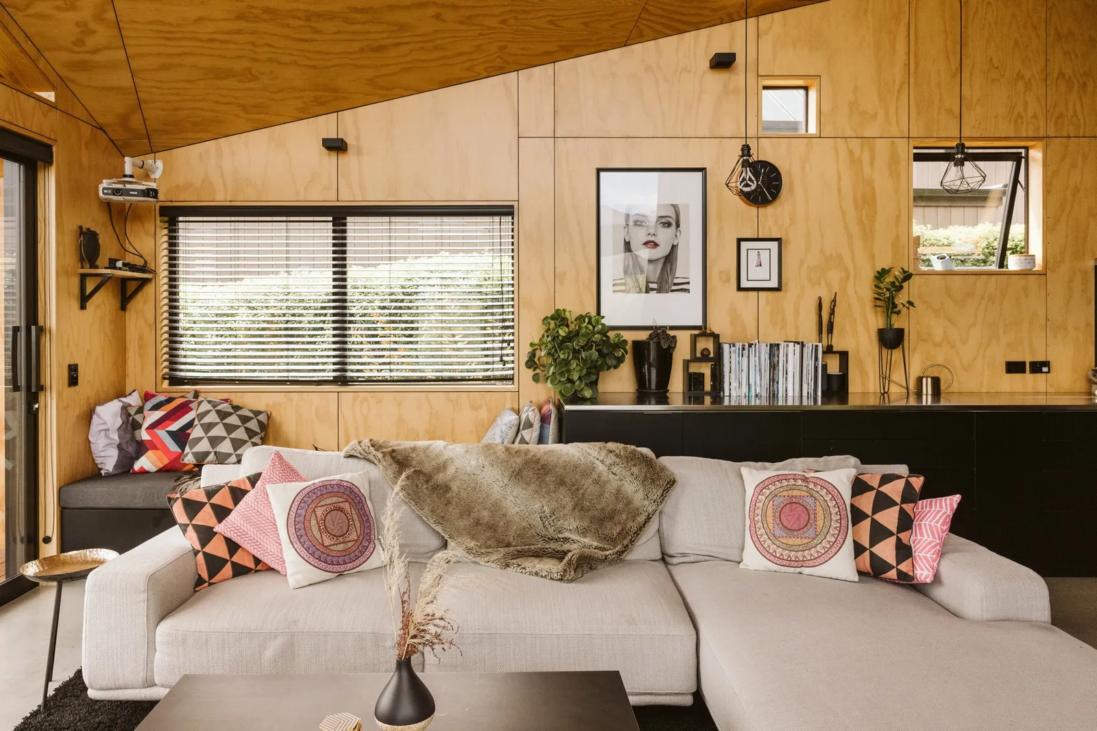 Living room architectural wood house walls 