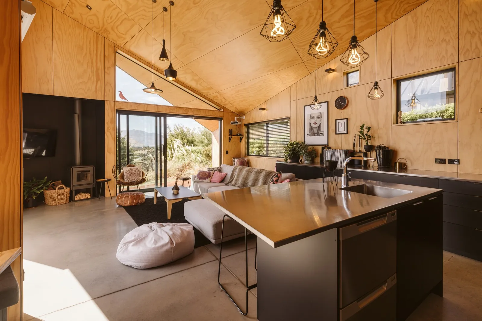 Living room architectural wood house walls 