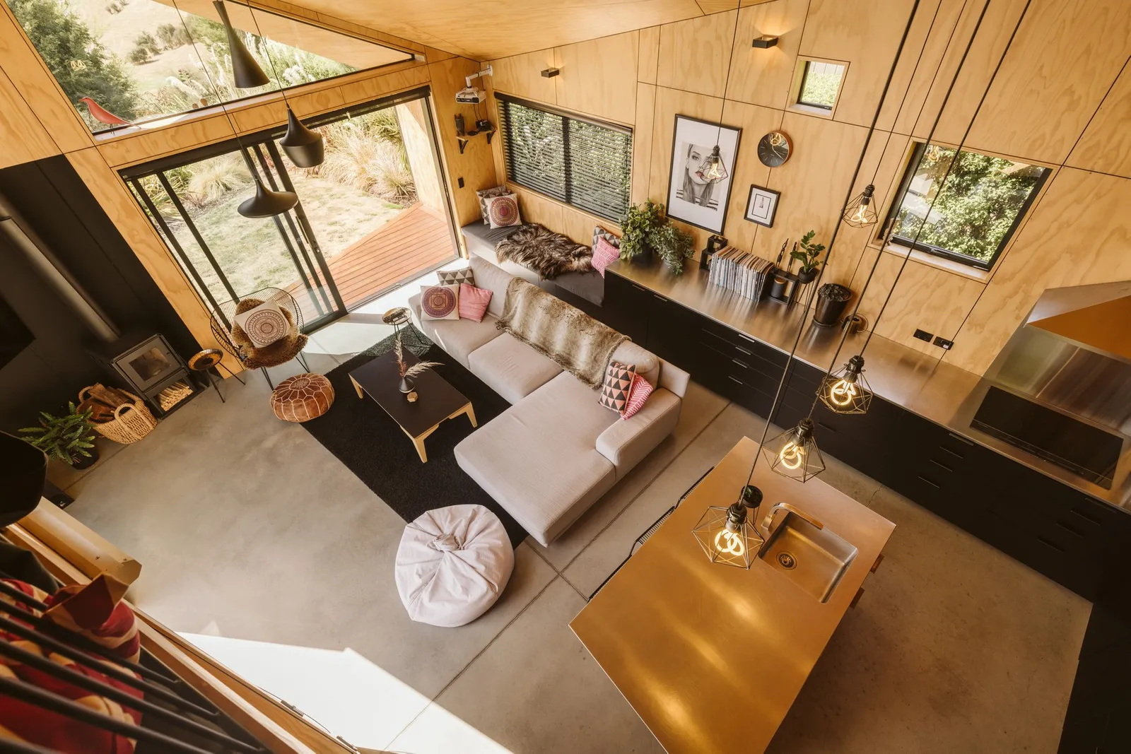 Living room architectural wood house walls 