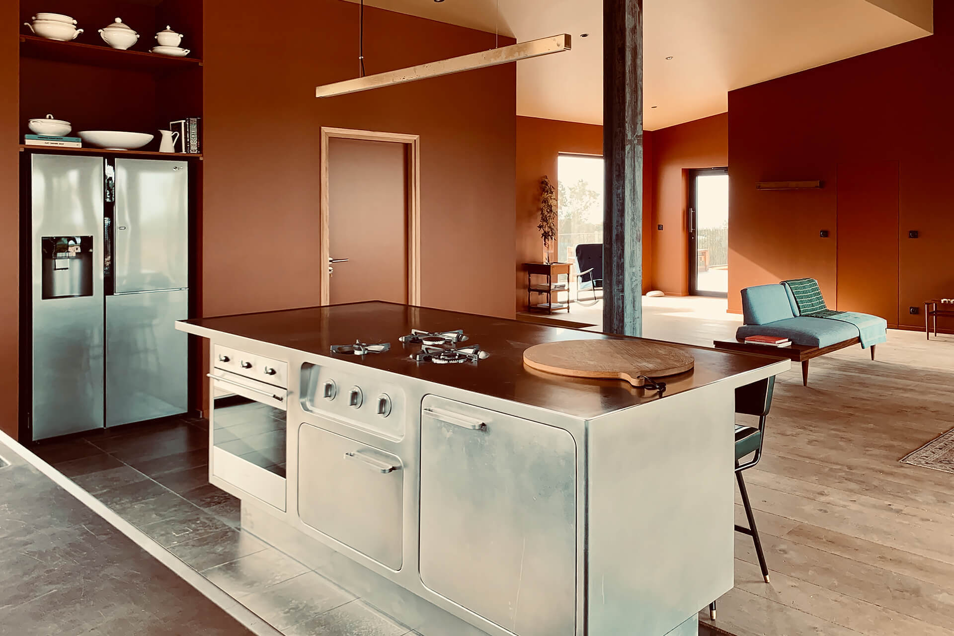 stainless steel kitchen island mid-century decoration