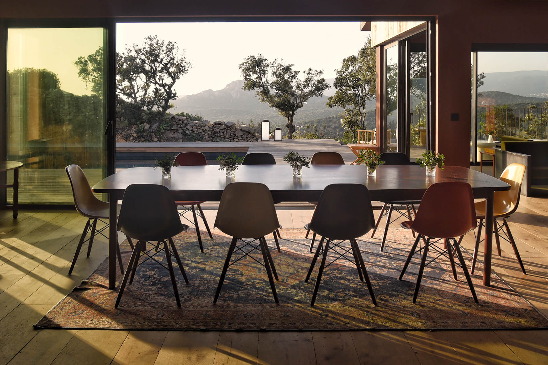 contemporary wooden house dining room