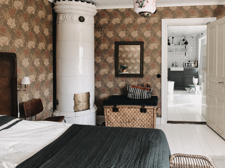 bedroom with rustic chic and Scandinavian decoration wallpaper