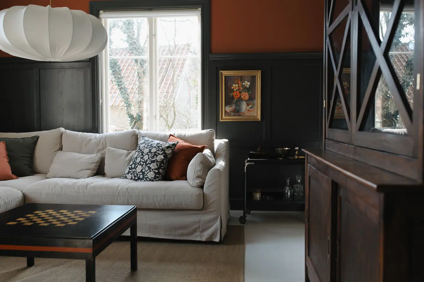 living room dark walls